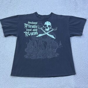 Instant Pirate Just Add Rum Shirt Mens XL Black Skull Ship Grunge‎ Skate Punk*